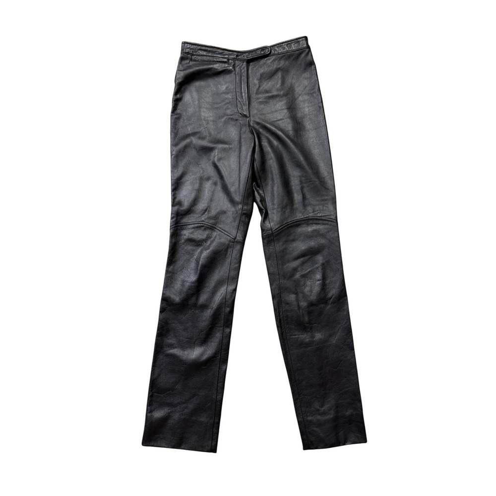 Vintage 90s Wilsons Black Genuine Leather Straight Leg Pants Size 8 Biker Rocker